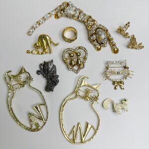 Cat Theme Jewelry Craft Lot for Repair Wear Resell Silver and Gold Vintage